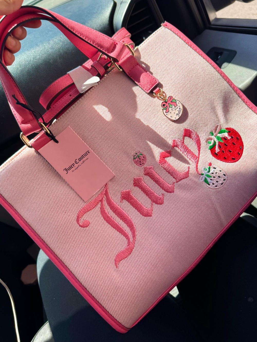 💖 Juicy Couture Pink Strawberry Tote Bag ✨ Embroidered Girly Aesthetic Purse 🍓